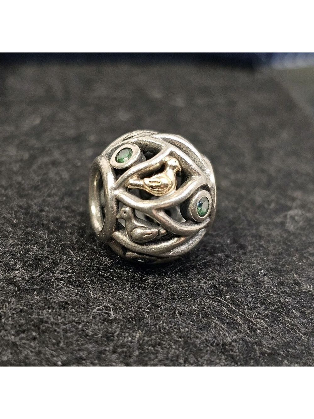 Genuine Pandora Silver & Gold Bird of a Feather Charm Green Sterling 925